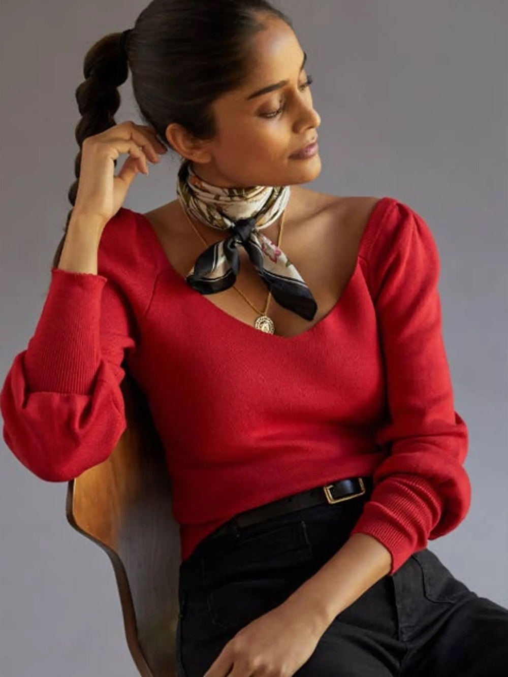 Anthropologie • Sweetheart puff balloon sleeve red sweater